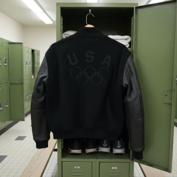 ZIVO All Black USA Olympics Varsity Jacket Leather Sleeves Large - Picture 1 of 5